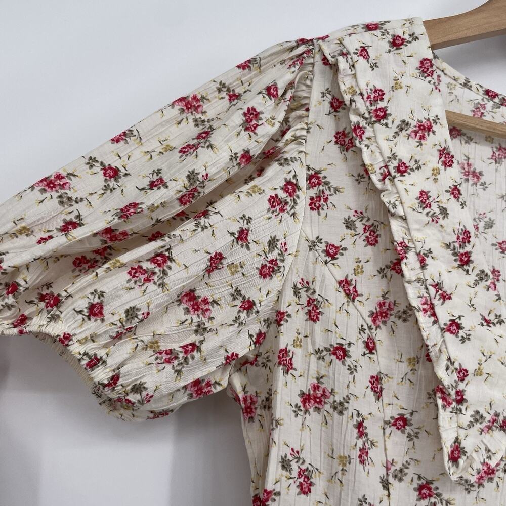 NWT Sienna Sky Floral Puff Sleeve Cropped Peplum Top Cottagecore Coquette Size L - Picture 5 of 10